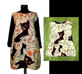 Set Dresses for Mom and Child with Black and Yellow Cats