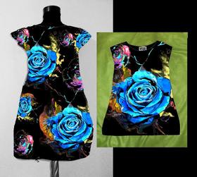 Set Dresses for Mom and Child with Print Blue Rose