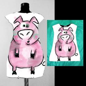 Set Dresses for Mom and Child with Print Funny Pig