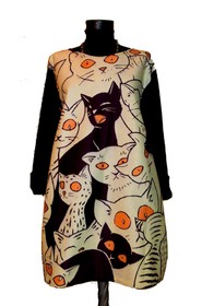 Dress with Print Black and Yellow Cats- long sleeve