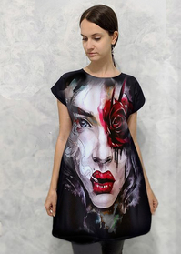 Dress with Print  Face Rose  Black