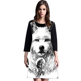 Dress with Print White Dog - long sleeve