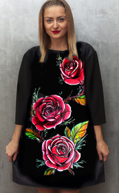 Dress with Print Red Roses - long sleeve