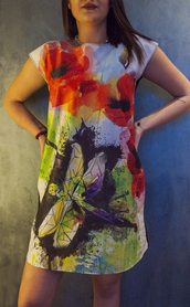 Dress with Print  Dragonfly and Poppies