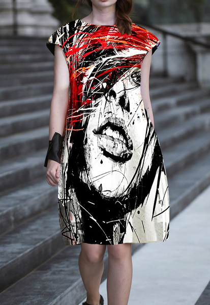 Dress With Print  Red and Black Face