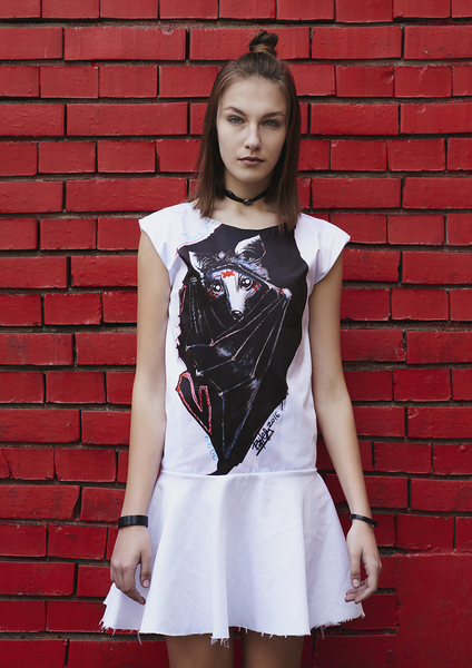 Flared dress with Bat Print