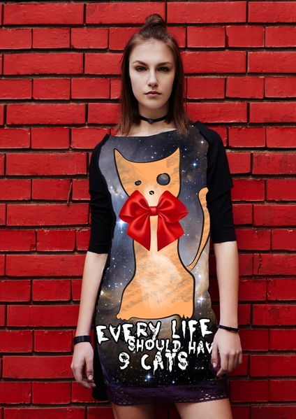 Dress Raglan SLeeves - Cosmic Kitty