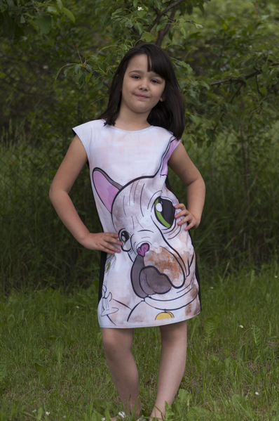Dress with Print  for Children French Bulldog