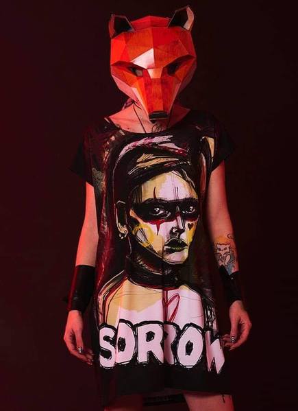 Dress with   Print Sorrow - COTTON