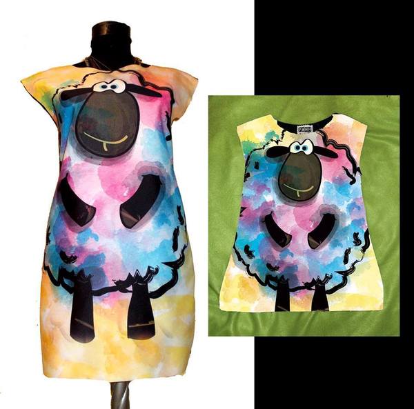 Set Dresses for Mom and Child with Print Funny Sheep