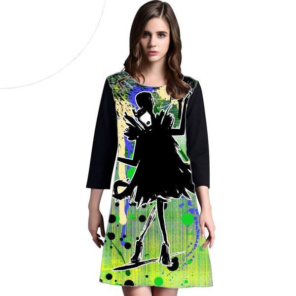 Dress with Print Happy Green- long sleeve
