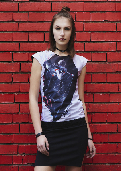 Short Dress with Print and Lace