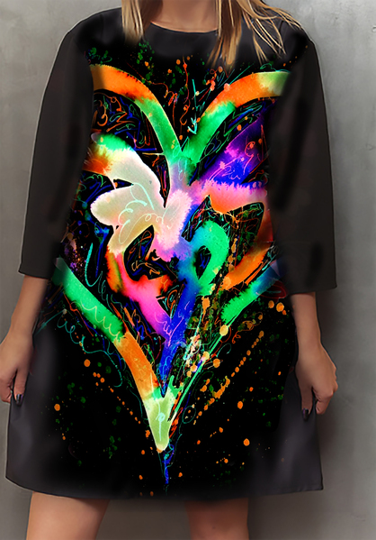 Dress with Print  Rainbow  Hearts - long sleeve