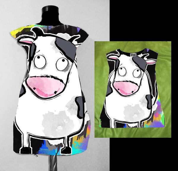 Set Dresses for Mom and Child with Print Cow