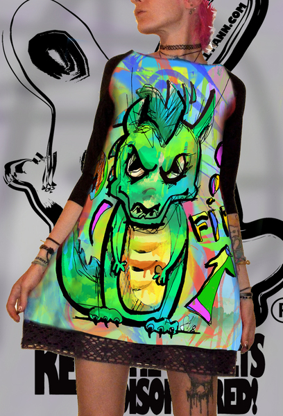 Dress with Print Cute Dragon - long sleeve