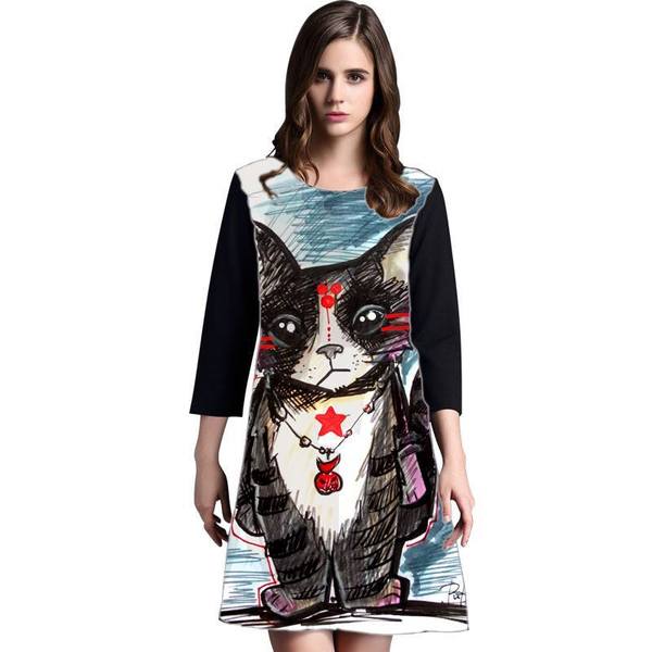 Dress with Print Black Tom  long sleeves