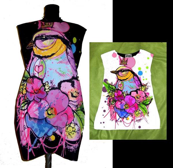 Set Dresses for Mom and Child with Print Bird