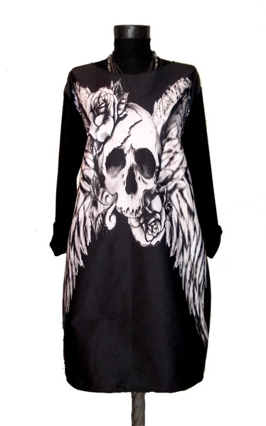 Dress with Print Wings and Skull