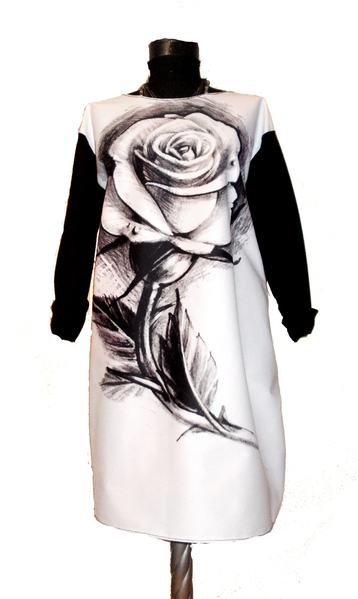 Dress with Print White Rose - long sleeve