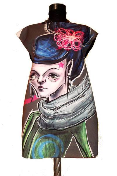 Dress with Print Girl with Red Flower