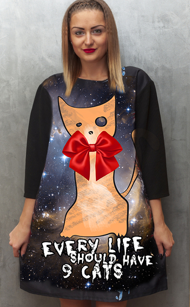 Dress with Print Cosmic Kitty - long sleeve