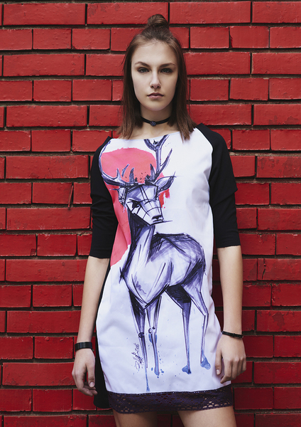 Dress with Print and Lace - Raglan sleeves