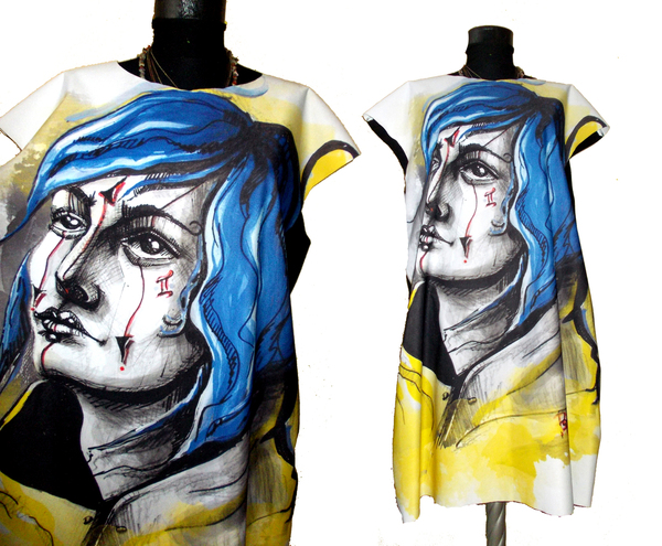 Dress with Print Blue Hair