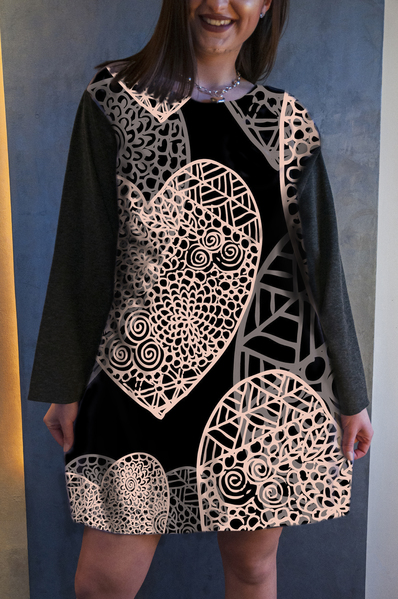 Рокля с принт Lace Hearts -дълъг ръкав