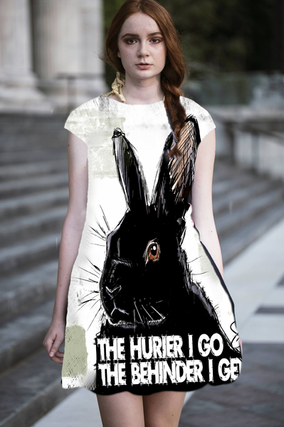 Black Rabbit Dress With Original Art Print