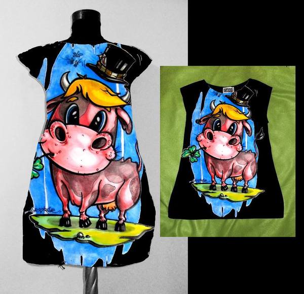 Set Dresses for Mom and Child with Print Funny Cow