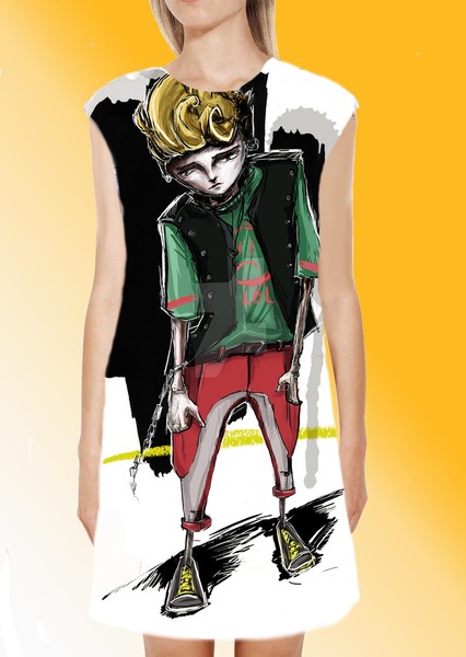 Dress with Print Boy Blonde Hair