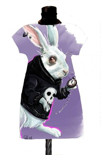 Рокля с  Принт White  Rabbit -  How Long is Forever