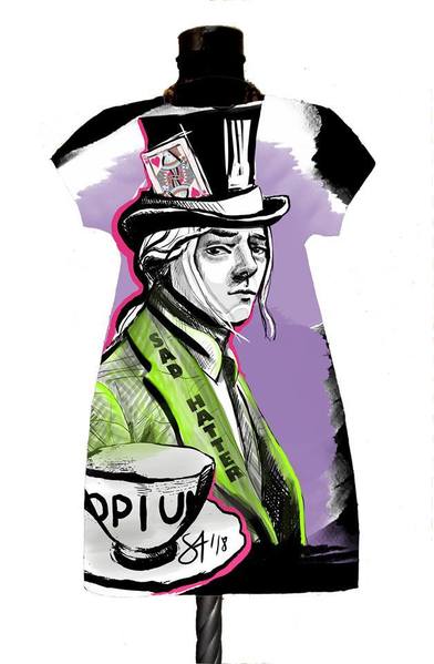  Dress With Sad Hatter Print